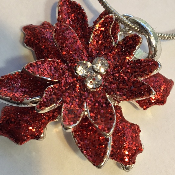 Christmas Poinsettia Jewelry Necklace & Earrings - Picture 8 of 16